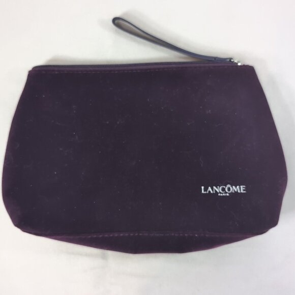 Lancome Paris Purple Velour Cosmetics Travel Bag Zip Wrist Strap Toiletry Makeup - Picture 1 of 9